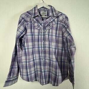 Back In The Saddle Womens Purple Plaid Embroidered Western Shirt XL Long Sleeve